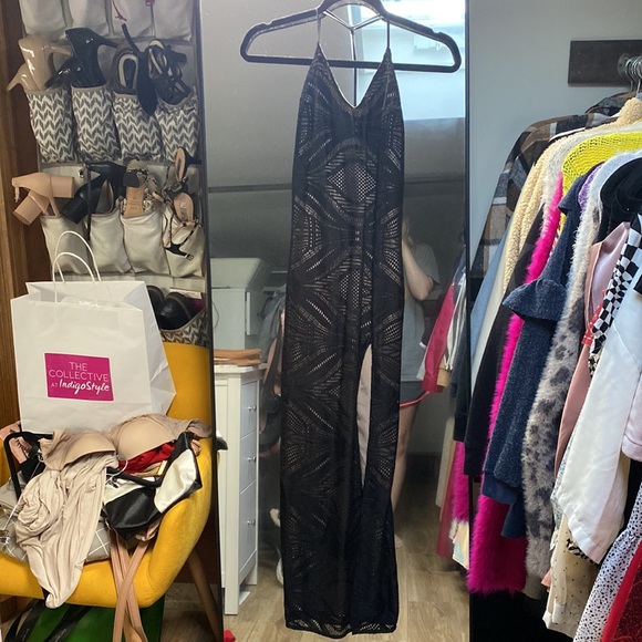 Again Lace Overlay Midi Cocktail Dress with High Slit - Picture 2 of 6